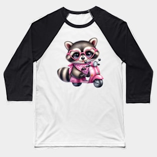 Valentine Raccoon In Pink Scooter Baseball T-Shirt